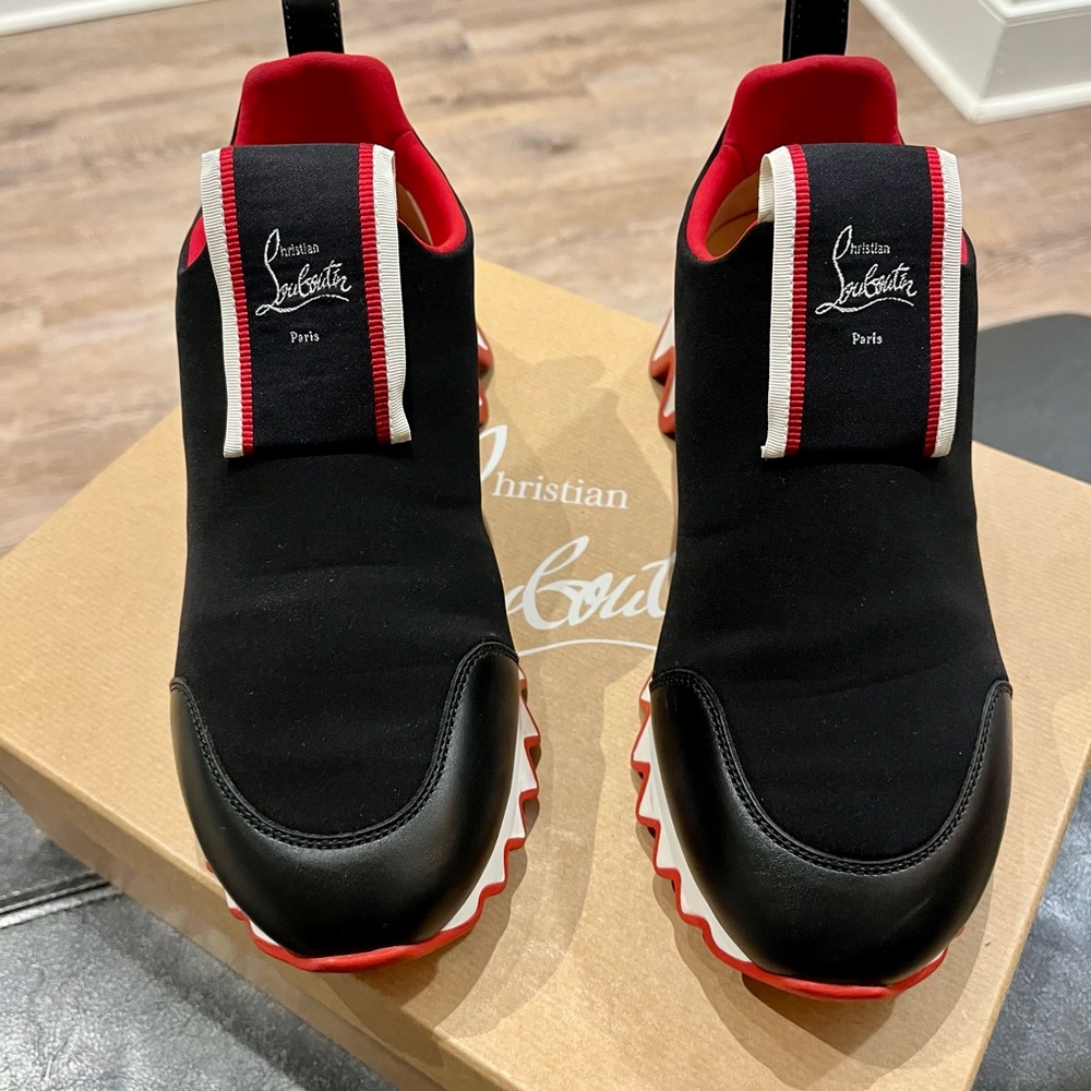 Christian Louboutin Black and Red Slip-On Sneakers
